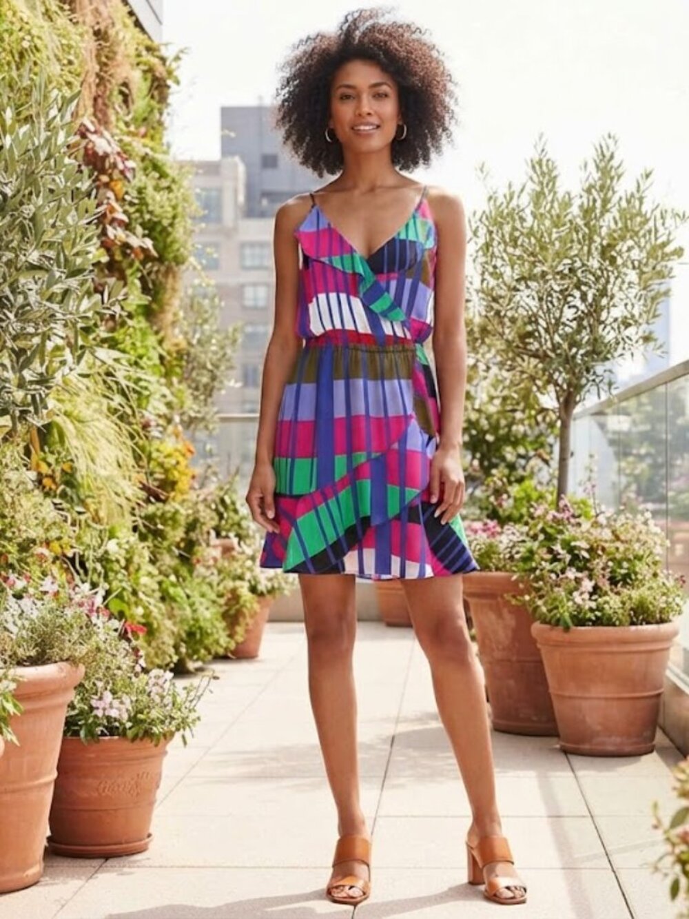 Striped Ruffle Wrap Cami Dress XS